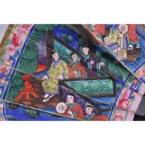 20B - AN UNUSUALLY SMALL EARLY 19TH CENTURY CHINESE EXPORT WATERCOLOUR AND BLACK LACQUER FAN Qing. 32 CM W... 