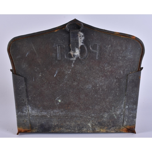 22 - AN ART NOUVEAU ENGLISH COPPER POST TRAY. 23 cm x 23 cm.