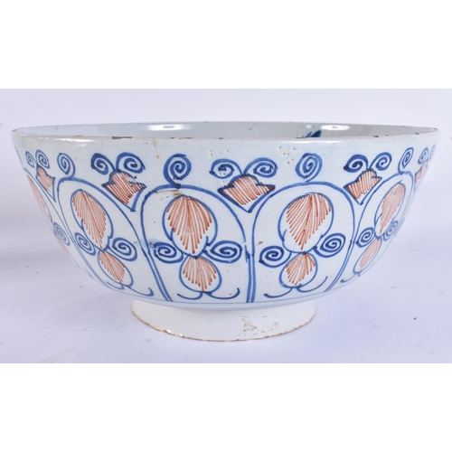 220B - A LARGE 18TH CENTURY DELFT BLUE AND WHITE LIGHT MANGANESE POTTERY BOWL painted with motifs. 25.5 cm ... 