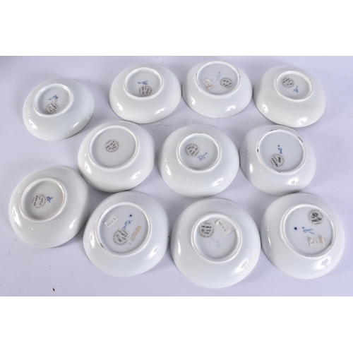 220C - A GROUP OF 19TH CENTURY MEISSEN CUPS AND SAUCER painted with botanical sprays. 13 cm wide. (16)