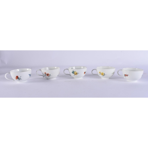 220C - A GROUP OF 19TH CENTURY MEISSEN CUPS AND SAUCER painted with botanical sprays. 13 cm wide. (16)