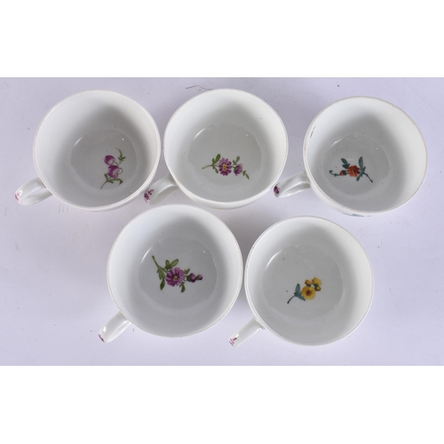 220C - A GROUP OF 19TH CENTURY MEISSEN CUPS AND SAUCER painted with botanical sprays. 13 cm wide. (16)
