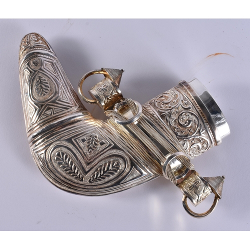 23 - A MIDDLE EASTERN OMANI SILVER CASED JAMBIYA DAGGER. 697 grams overall. 28 cm x 16 cm.