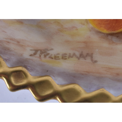 230 - A ROYAL WORCESTER FRUIT PAINTED PORCELAIN DISH by Freeman. 17 cm wide.