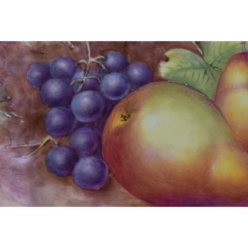 239 - A ROYAL WORCESTER ARTIST FRUIT PAINTED PORCELAIN DISH by Frank Higgins. 26 cm wide.
