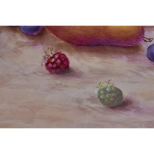 239 - A ROYAL WORCESTER ARTIST FRUIT PAINTED PORCELAIN DISH by Frank Higgins. 26 cm wide.