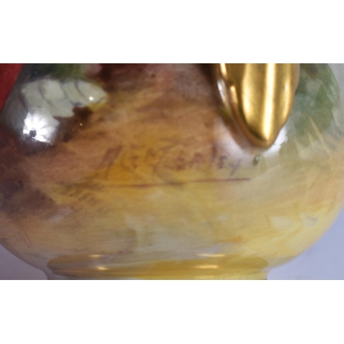 245 - A ROYAL WORCESTER FRUIT PAINTED PORCELAIN JUG together with a similar bowl by Ayrton. (2)