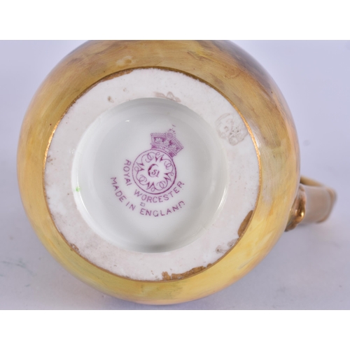 245 - A ROYAL WORCESTER FRUIT PAINTED PORCELAIN JUG together with a similar bowl by Ayrton. (2)