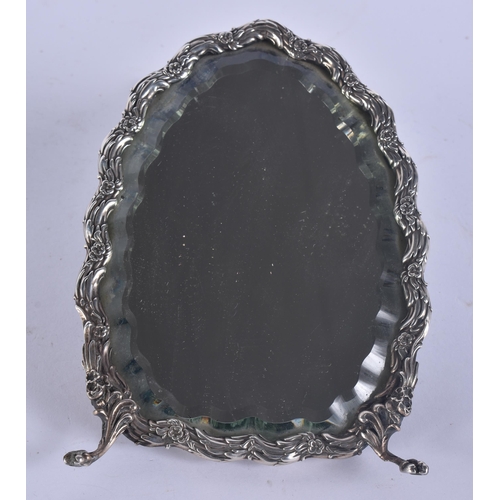 261 - A SILVER CLOCK together with a silver mirror. 483 grams overall. Largest 17 cm x 11 cm. (2)