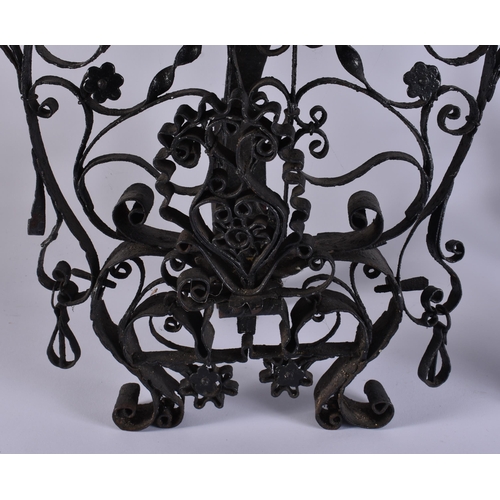 27 - A LARGE AND UNUSUAL PAIR OF ARTS AND CRAFTS FIRESIDE ANDIRONS. 95 cm x 25 cm.