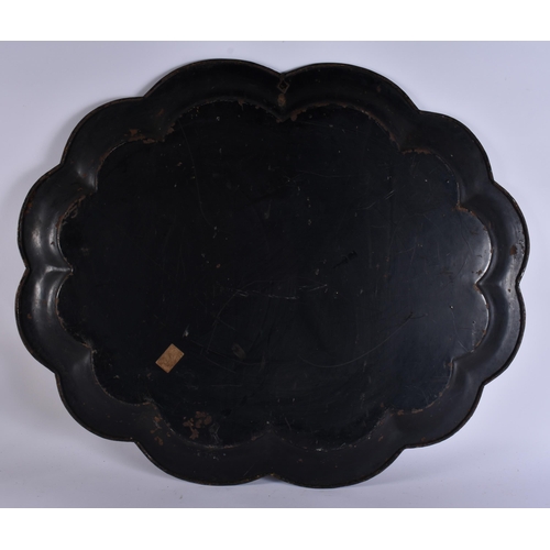 28 - A LARGE VICTORIAN PAINTED TOLEWARE TRAY. 78 cm x 58 cm.