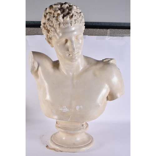 296 - A LARGE PLASTER BUST OF A MALE. 84 cm x 54 cm.