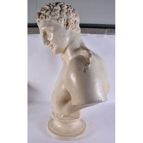 296 - A LARGE PLASTER BUST OF A MALE. 84 cm x 54 cm.