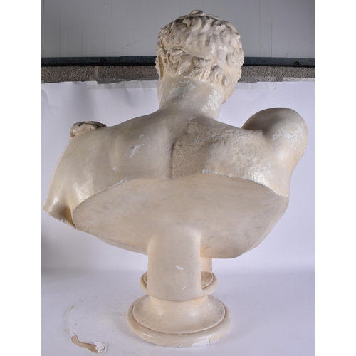 296 - A LARGE PLASTER BUST OF A MALE. 84 cm x 54 cm.