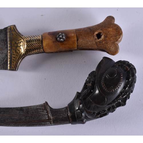 34 - TWO ANTIQUE MIDDLE EASTERN KNIVES etc. Largest 27 cm long. (3) WE ARE UNABLE TO OFFER IN HOUSE SHIPP... 