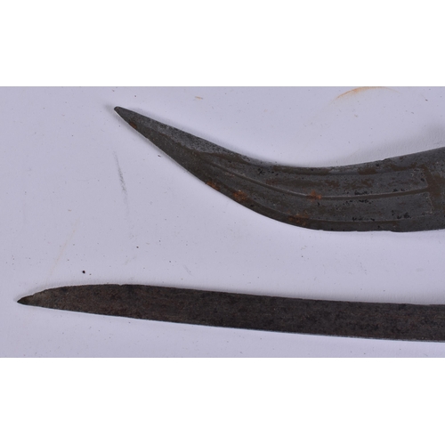 34 - TWO ANTIQUE MIDDLE EASTERN KNIVES etc. Largest 27 cm long. (3) WE ARE UNABLE TO OFFER IN HOUSE SHIPP... 