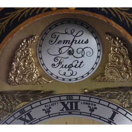 345 - AN ASPREY ELLIOTT OF LONDON CHINOISERIE CLOCK. 23 cm high inc handle.