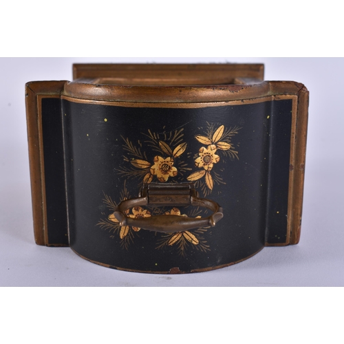 345 - AN ASPREY ELLIOTT OF LONDON CHINOISERIE CLOCK. 23 cm high inc handle.