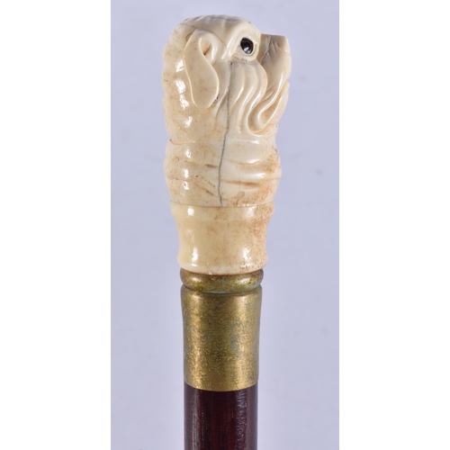 362 - A NOVELTY BONE WALKING CANE. 90 cm long.