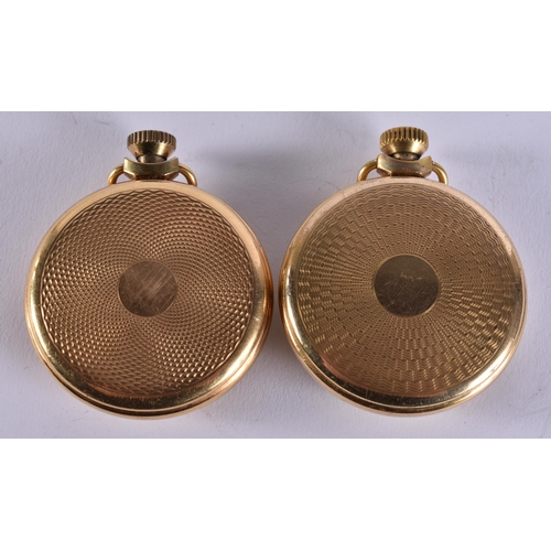 39 - TWO POCKET WATCHES. Running. 121 grams. 5 cm wide. (2)