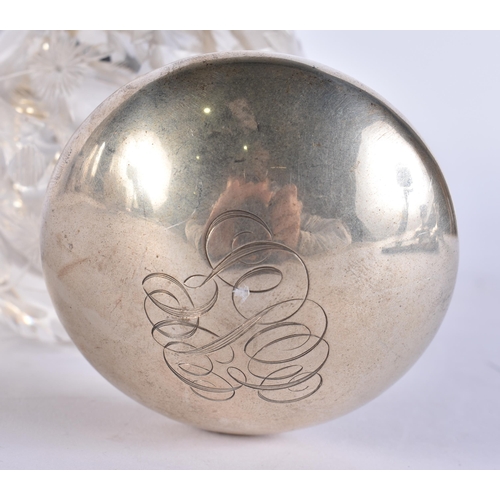 399 - A SILVER MOUNTED GLASS INKWELL. 16 cm high.