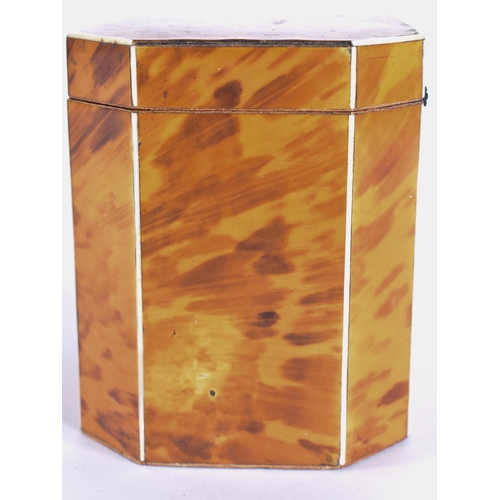 40A - A REGENCY BLOND TORTOISESHELL TEA CADDY. 11 cm x 11.5 cm.