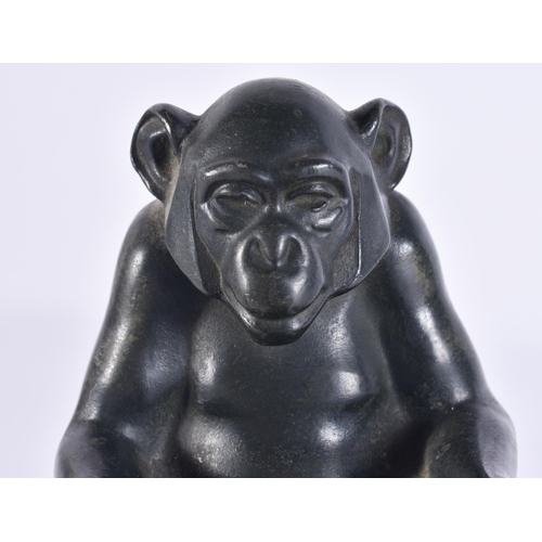 40C - Max Le Verrier (1891-1973) French, Art Deco, Bronze, Lamp, Seated chimp. 15 cm x 15 cm.