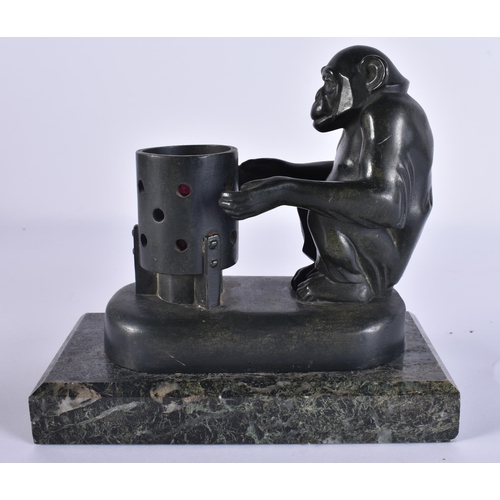 40C - Max Le Verrier (1891-1973) French, Art Deco, Bronze, Lamp, Seated chimp. 15 cm x 15 cm.
