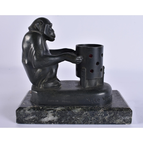 40C - Max Le Verrier (1891-1973) French, Art Deco, Bronze, Lamp, Seated chimp. 15 cm x 15 cm.