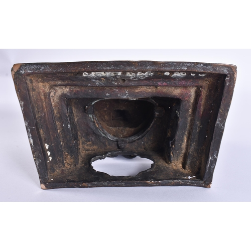 40D - AN 18TH/19TH CENTURY NEPALESE TIBETAN BRONZE BUDDHA modelled behind a flaming shrine. 22 cm x 10 cm.