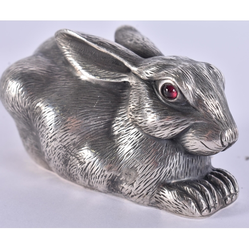 40H - A CONTINENTAL SILVER FIGURE OF A HARE. 86 grams. 7 cm wide.