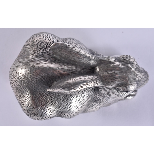 40H - A CONTINENTAL SILVER FIGURE OF A HARE. 86 grams. 7 cm wide.