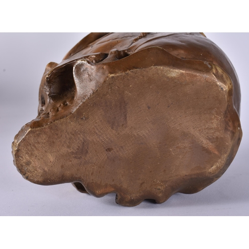 413 - A CONTINENTAL BRONZE SERPENT AND SKULL. 21 cm x 12 cm.