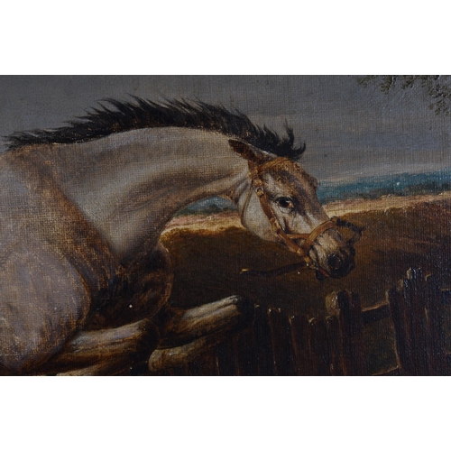 4 - English School (19th Century) Pair, Oil on canvas, Equestrian interest, First & Last leap. 84 cm x 5... 