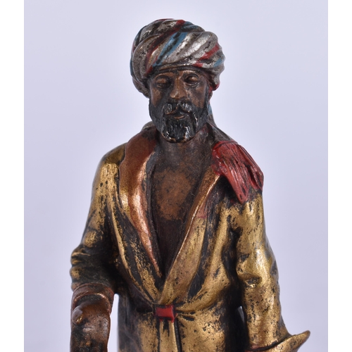 429 - A COLD PAINTED BRONZE ARABIC MALE. 11 cm x 9.5 cm.