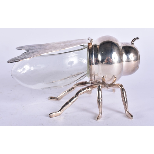 444 - A SILVER PLATED BEE HONEY POT. 14 cm wide.