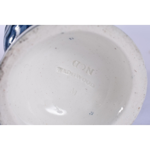 46 - AN EXTREMELY RARE 19TH CENTURY WEDGWOOD BLUE AND WHITE BIRD modelled upon a base smothered in leaves... 
