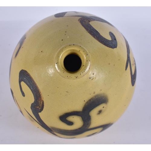 47 - A STUDIO POTTERY BULBOUS VASE. 17 cm x 11 cm.