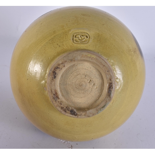 47 - A STUDIO POTTERY BULBOUS VASE. 17 cm x 11 cm.