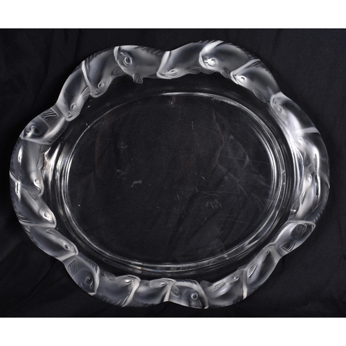 472 - A FRENCH LALIQUE FISH DISH. 27 cm x 22 cm.