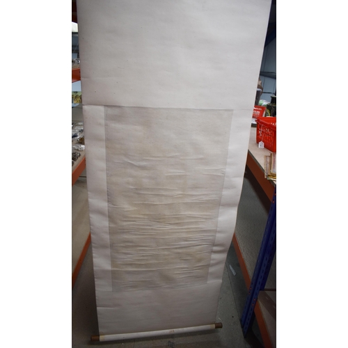 551 - A 19TH CENTURY ORIENTAL PAINTED IMMORTAL SCROLL. 174 cm x 60 cm.