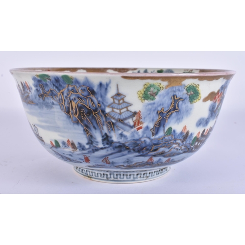 586 - AN 18TH/19TH CENTURY JAPANESE EDO PERIOD IMARI BLUE AND WHITE PORCELAIN BOWL painted with dragons an... 