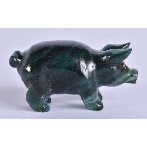600 - A CONTINENTAL JADE AND DIAMOND PIG. 31 grams. 5 cm x 2.5 cm.