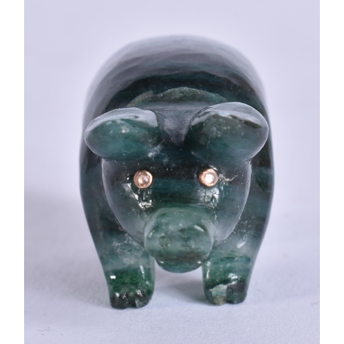 600 - A CONTINENTAL JADE AND DIAMOND PIG. 31 grams. 5 cm x 2.5 cm.