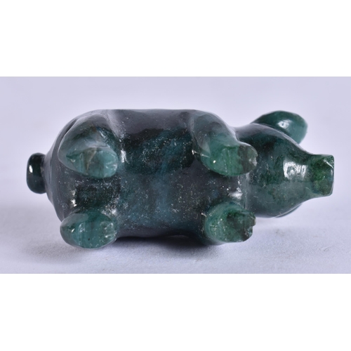 600 - A CONTINENTAL JADE AND DIAMOND PIG. 31 grams. 5 cm x 2.5 cm.