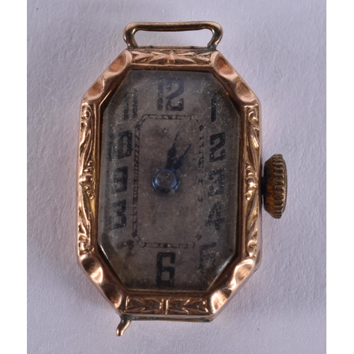 608 - A 9CT GOLD WATCH. Not running. 5.8 grams overall. 1.5 cm wide.
