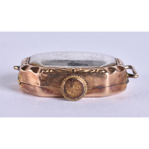 608 - A 9CT GOLD WATCH. Not running. 5.8 grams overall. 1.5 cm wide.
