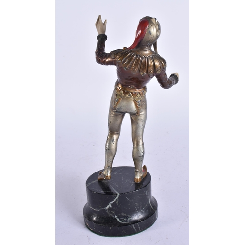 649 - AN ART DECO COLD PAINTED SPELTER FIGURE OF A JESTER. 30 cm high.