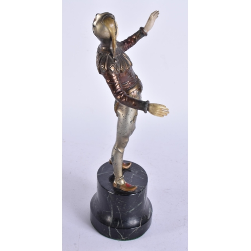 649 - AN ART DECO COLD PAINTED SPELTER FIGURE OF A JESTER. 30 cm high.
