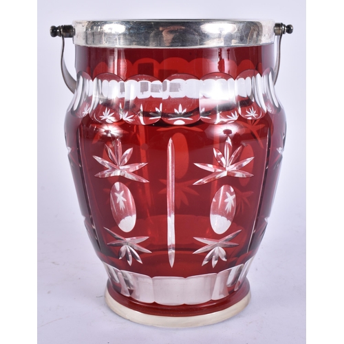669 - A SILVER MOUNTED RUBY GLASS BARREL. 27 cm high inc handle.